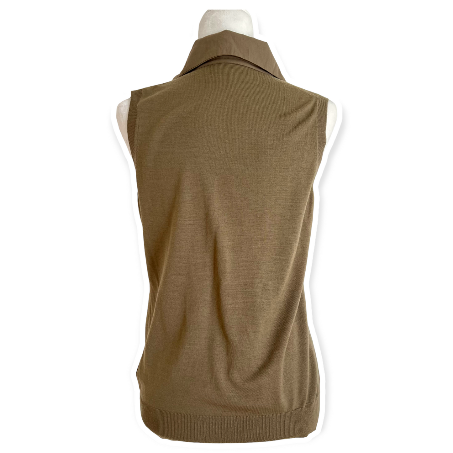 Gucci Sleeveless Olive Green Collared Sweater Top