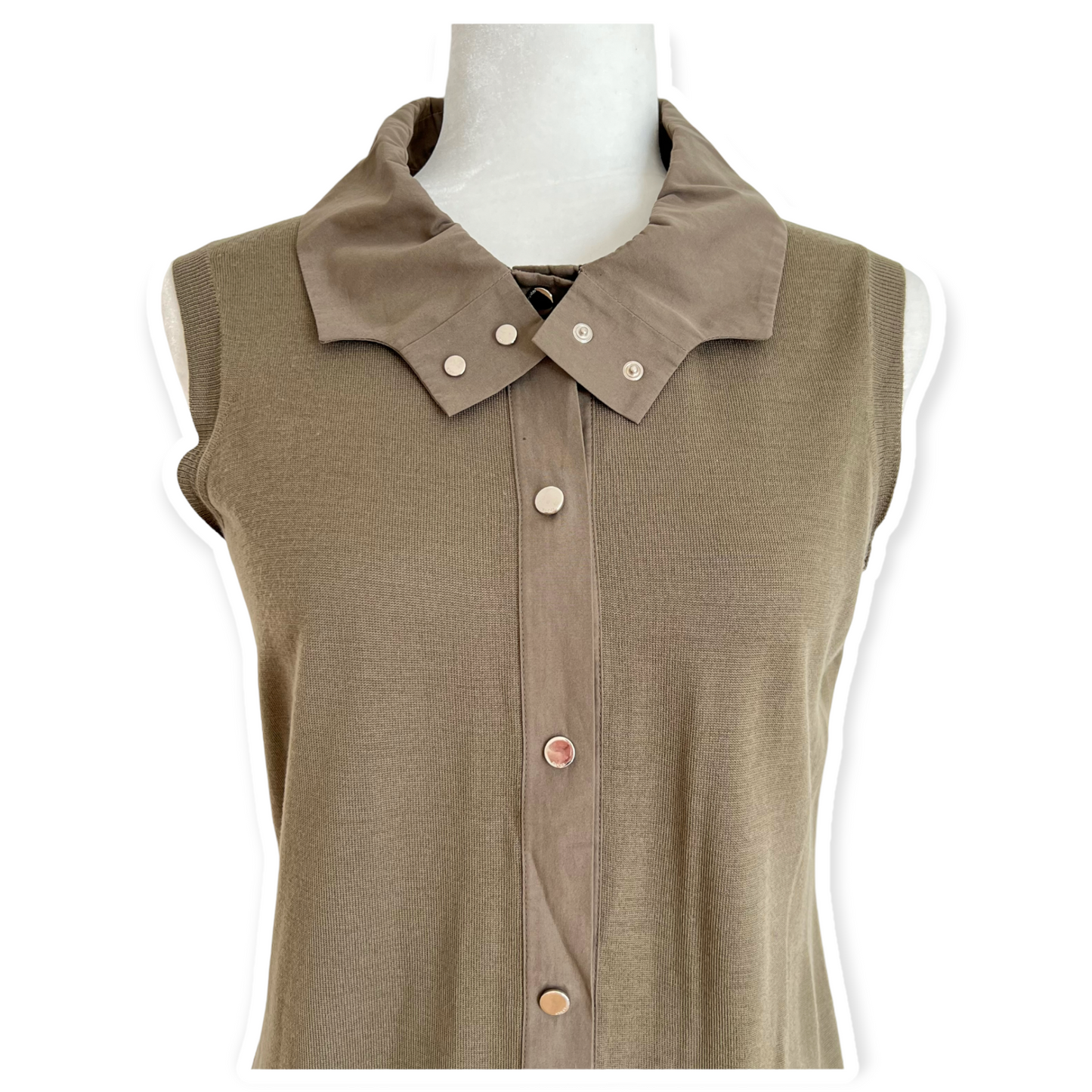 Gucci Sleeveless Olive Green Collared Sweater Top