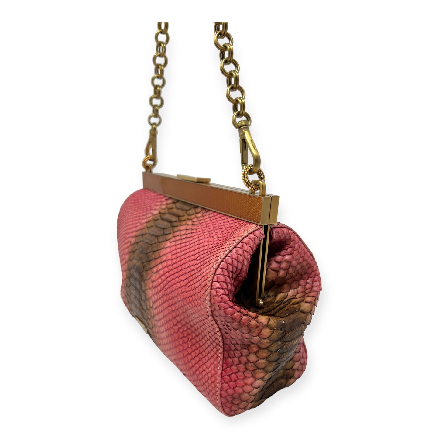 Prada Pink Brown Ombre Python Leather Shoulder Bag