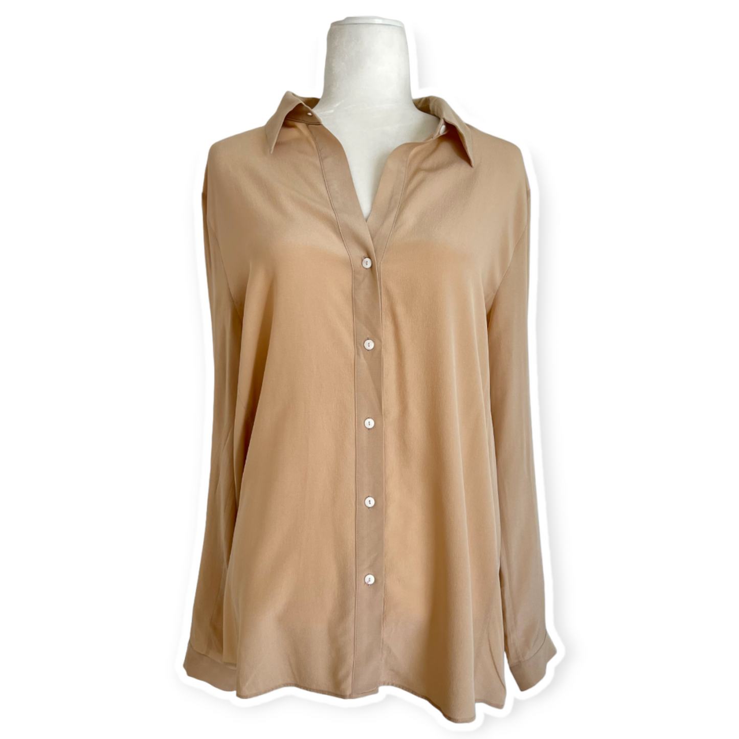 Max Mara Beige Silk Crepe Button Up Shirt Blouse