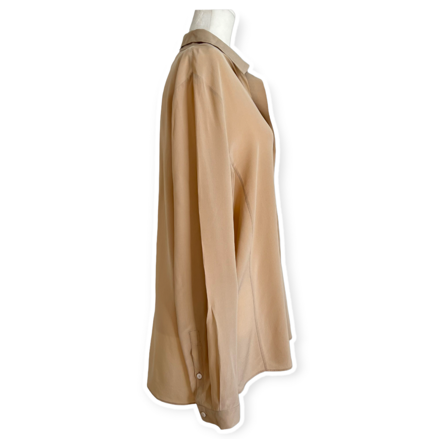 Max Mara Beige Silk Crepe Button Up Shirt Blouse