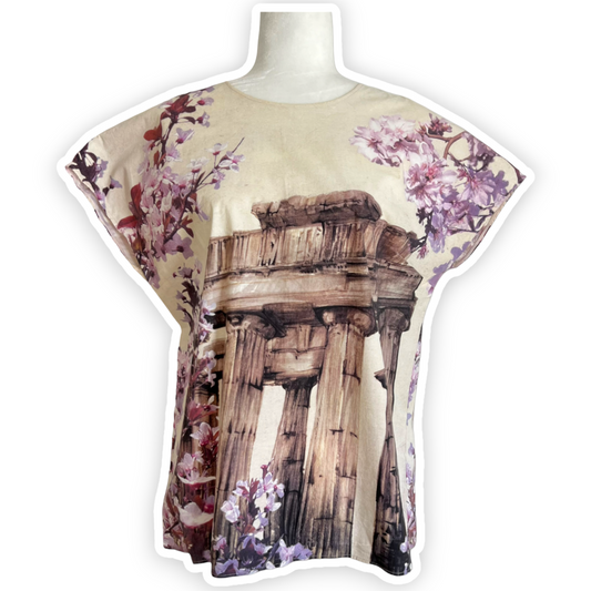 Dolce & Gabbana Cream Ancient Greece & Almond Blossom Printed Top