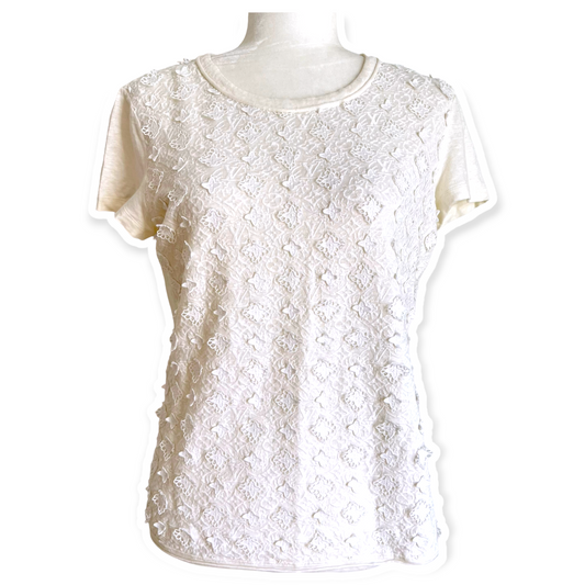 Louis Vuitton Ivory White Crocheted Monogram Lace T-shirt