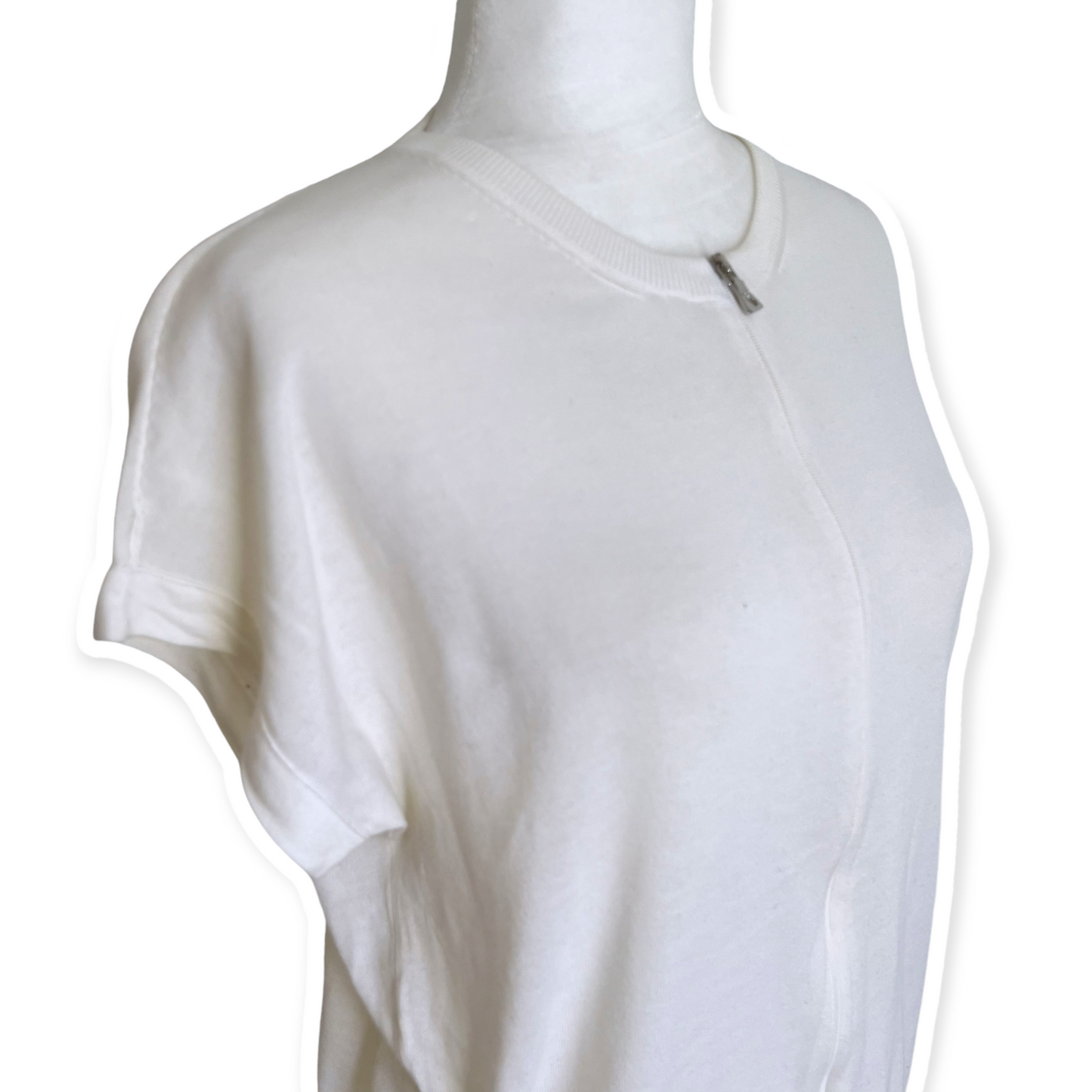 Prada White Round Neck Front Zip Knit Top