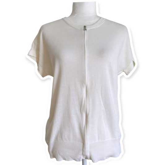 Prada White Round Neck Front Zip Knit Top