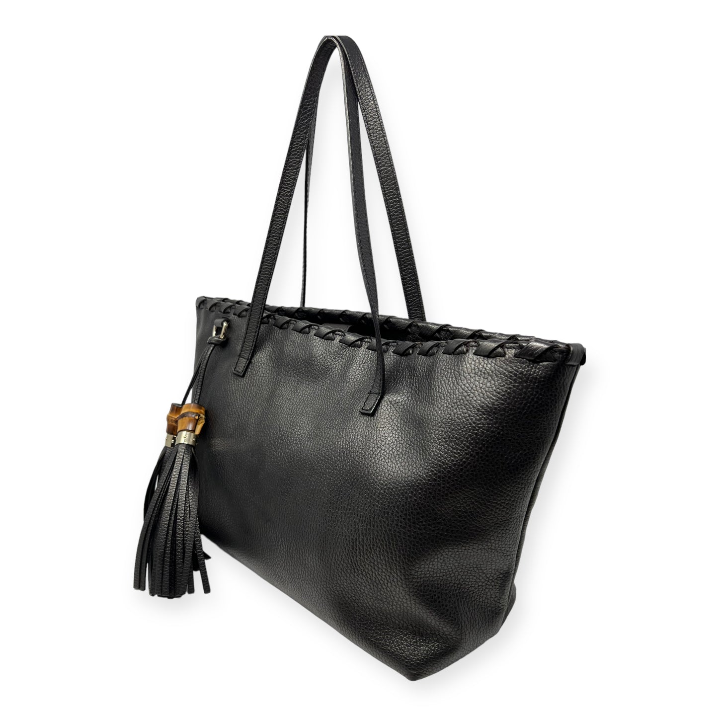 Gucci Fringe Bamboo Tassel Black Leather Tote