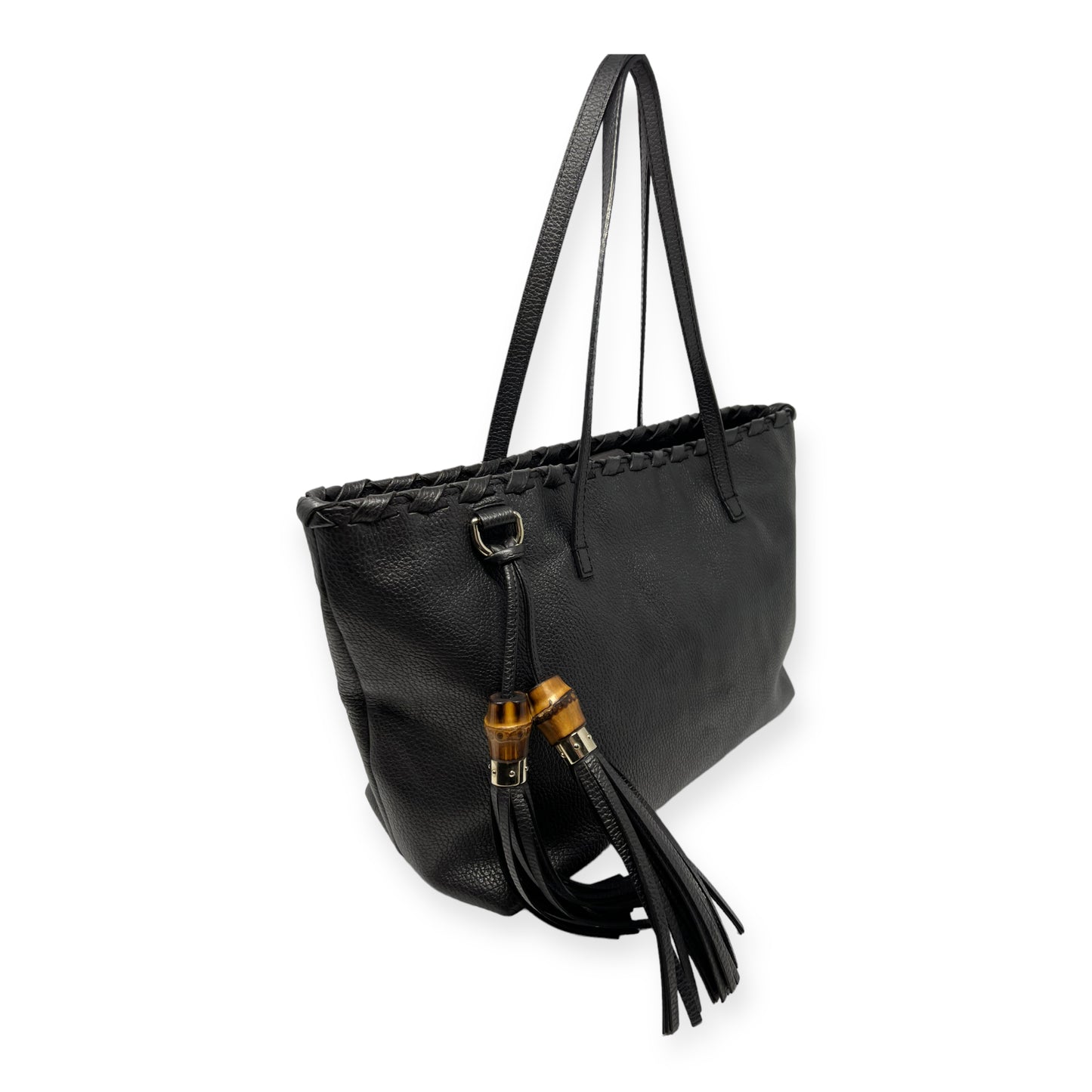 Gucci Fringe Bamboo Tassel Black Leather Tote