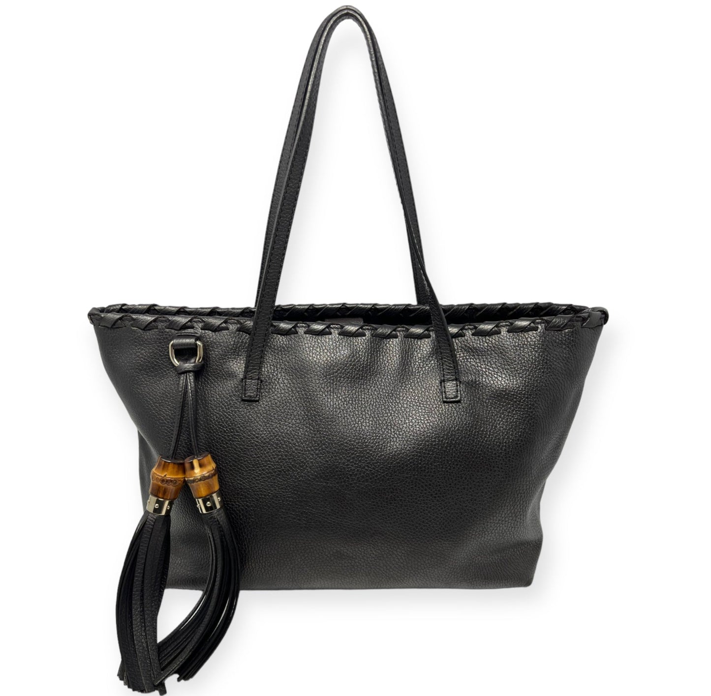 Gucci Fringe Bamboo Tassel Black Leather Tote