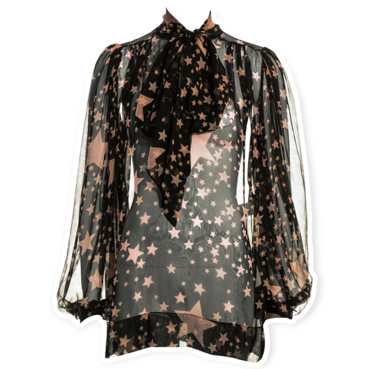 Dolce & Gabbana Black and Pink Star Pint Silk Chiffon Blouse