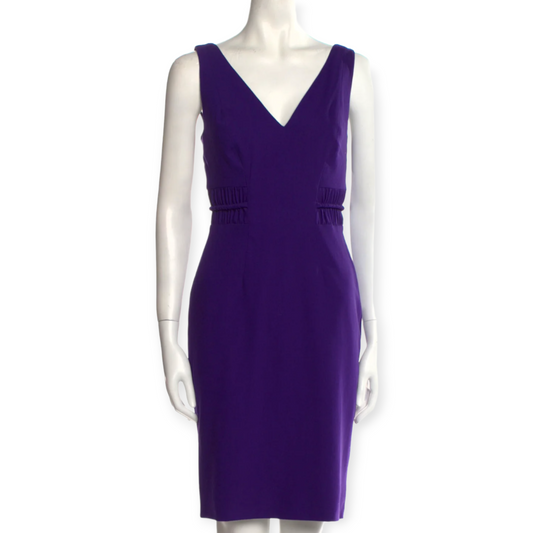 Versace Purple V-Neck Wool Sheath Above Knee Dress